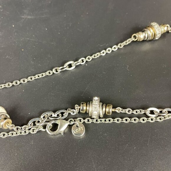 Loft Double Strand Silver & Gold-Tone Rhinestone Rondelle Wheel Beaded Necklace - Picture 5 of 5